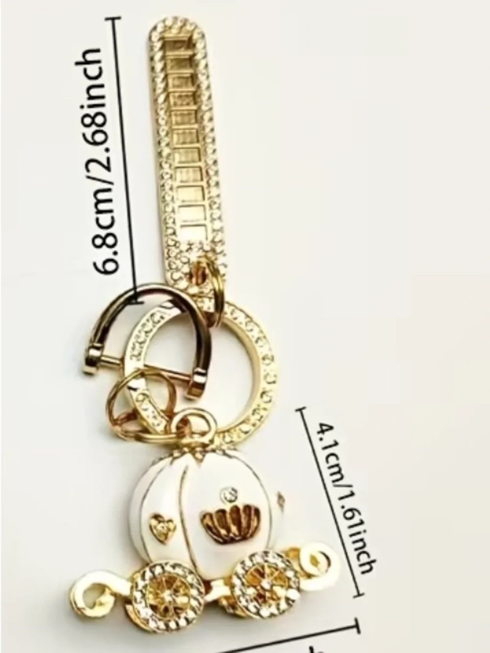 Gold and White Carriage Keychain Charm - Luxe Women’s Accessories